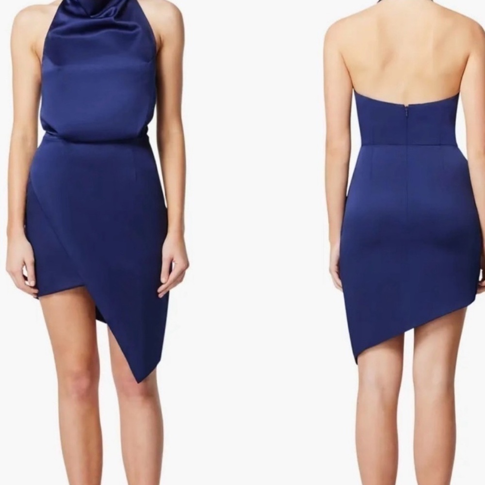 Elliatt Camo Asymmetrical Cobalt Blue Halter Cocktail Dress (M)